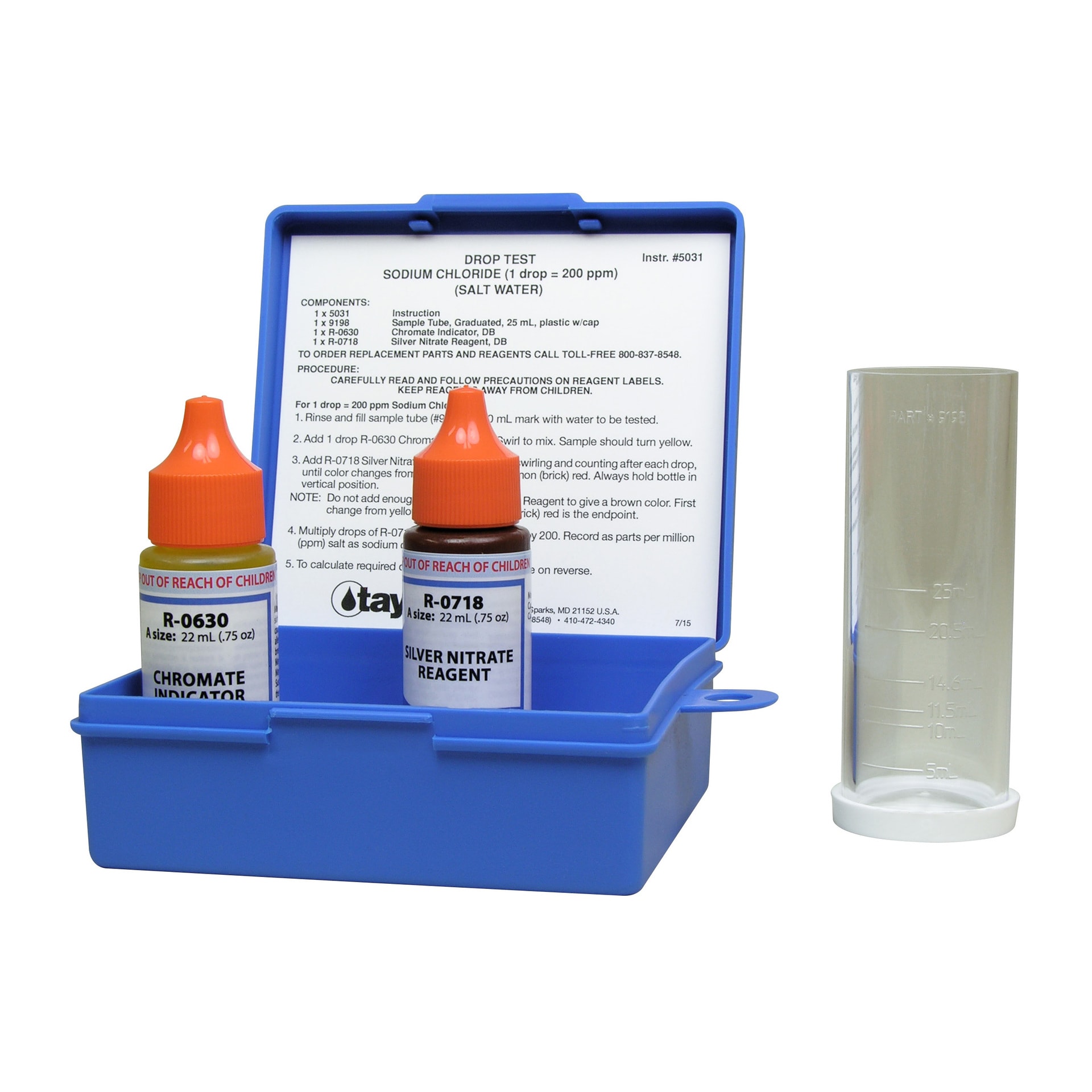 Drop Test, Chloride (Sodium Chloride), Argentometric, 1 drop = 200 ppm, .75 oz (9198+630+718)